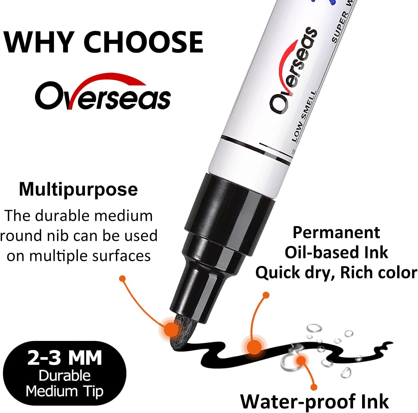 Overseas Permanent Paint Pens Light Blue Markers - 2 Pack Single color Oil Based Paint Markers, Medium Tip, Quick Drying and Waterproof Marker Pen for Metal, Rock Painting, Wood, Plastic, Canvas, Mugs