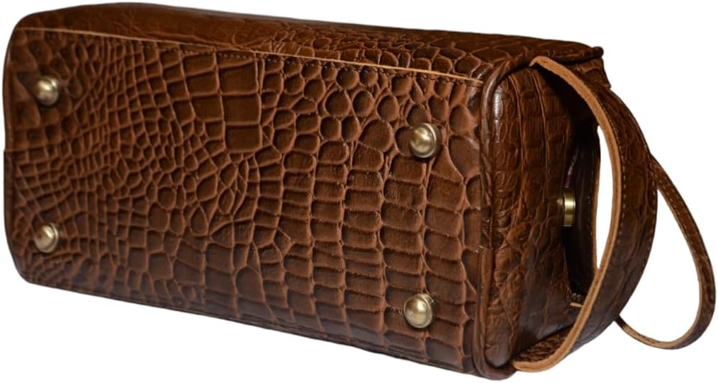 Premium Buffalo Leather Unisex Toiletry Bag Travel Kit (King Size) Shaving kit Accessories :Shaving Brush Case, Razor Protective Travel Case (Combo of 4 Items) (Crocodile Print)