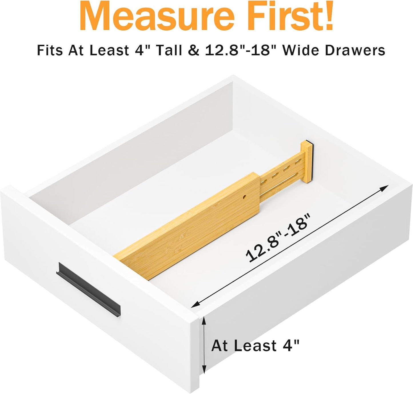 Bamboo Drawer Dividers 4" High, 12.8-18" Adjustable Drawer Organizers for Clothes,Expandable Dresser Separators in Bedroom/Kitchen/Bathroom/Office Organization and Storage,6 Pack
