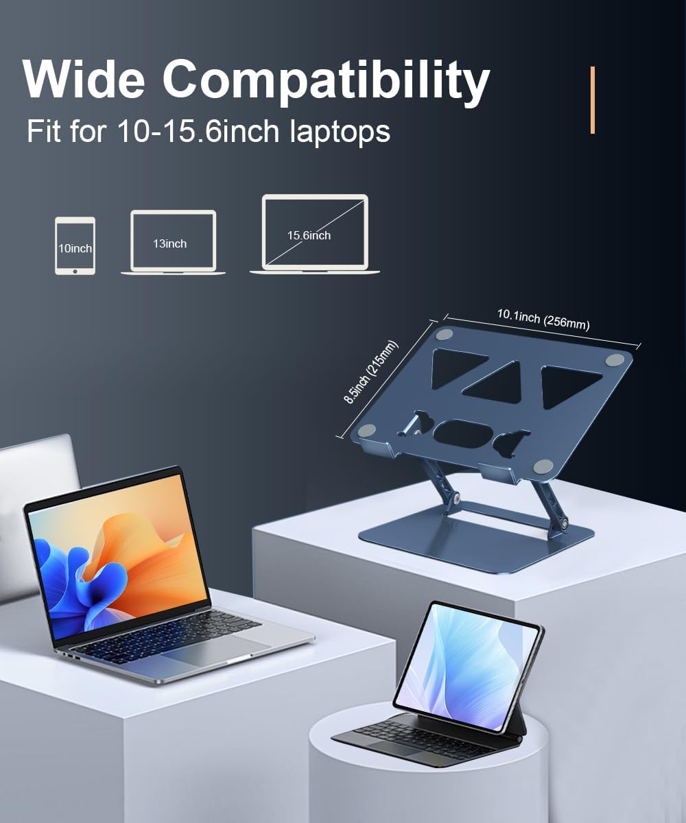 Aoviho Adjustable Laptop Stand for Desk,Portable Laptop Stand Holder and Riser,Foldable Aluminum Notebook Computer Stands for MacBook Air Pro HP Lenovo Dell Samsung Chromebook, 10-15.6 inch,Navy Blue