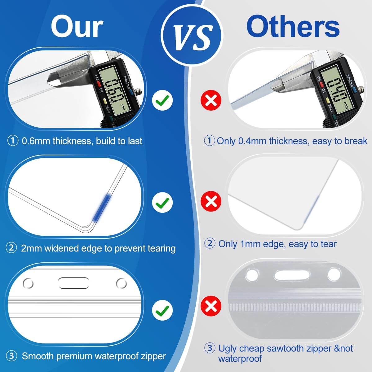 10 Pcs Clear Plastic Extra Thick Horizontal Card Holders, 4x3 Inch Sealable Waterproof Name Badge Bank ID Card Protector