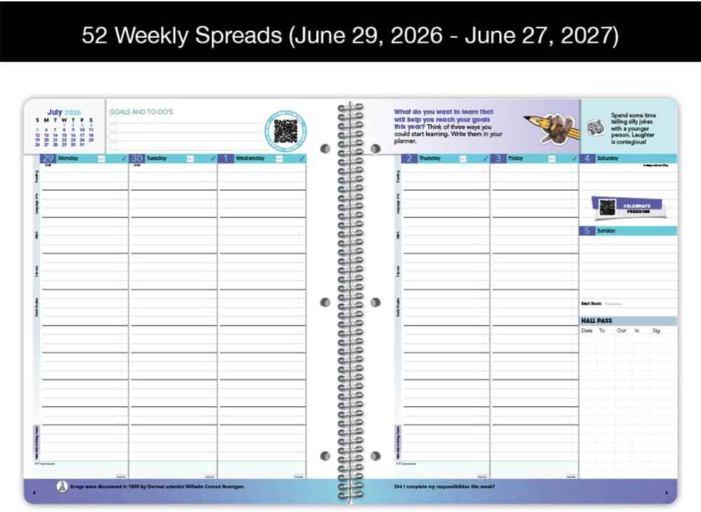 Dated Middle High School Student Planner 2026-2027 Academic School Year, Large (8.5" by 11") Matrix Style Datebook with Classic Middle/High Matrix Cover