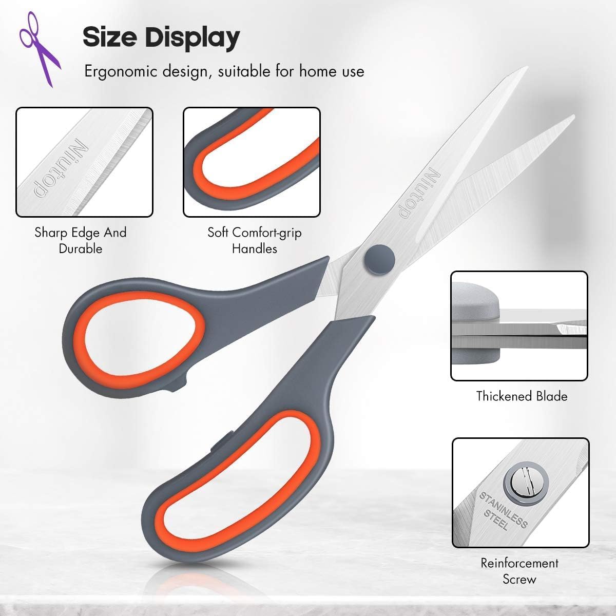 Scissors Bulk Set of 100-Pack, Niutop 8" Multipurpose Sharp Sewing Craft Fabric Scissors for Office Home High/Middle School Student Office Teacher Art Supplies, Soft Comfort-Grip Right/Left Handles