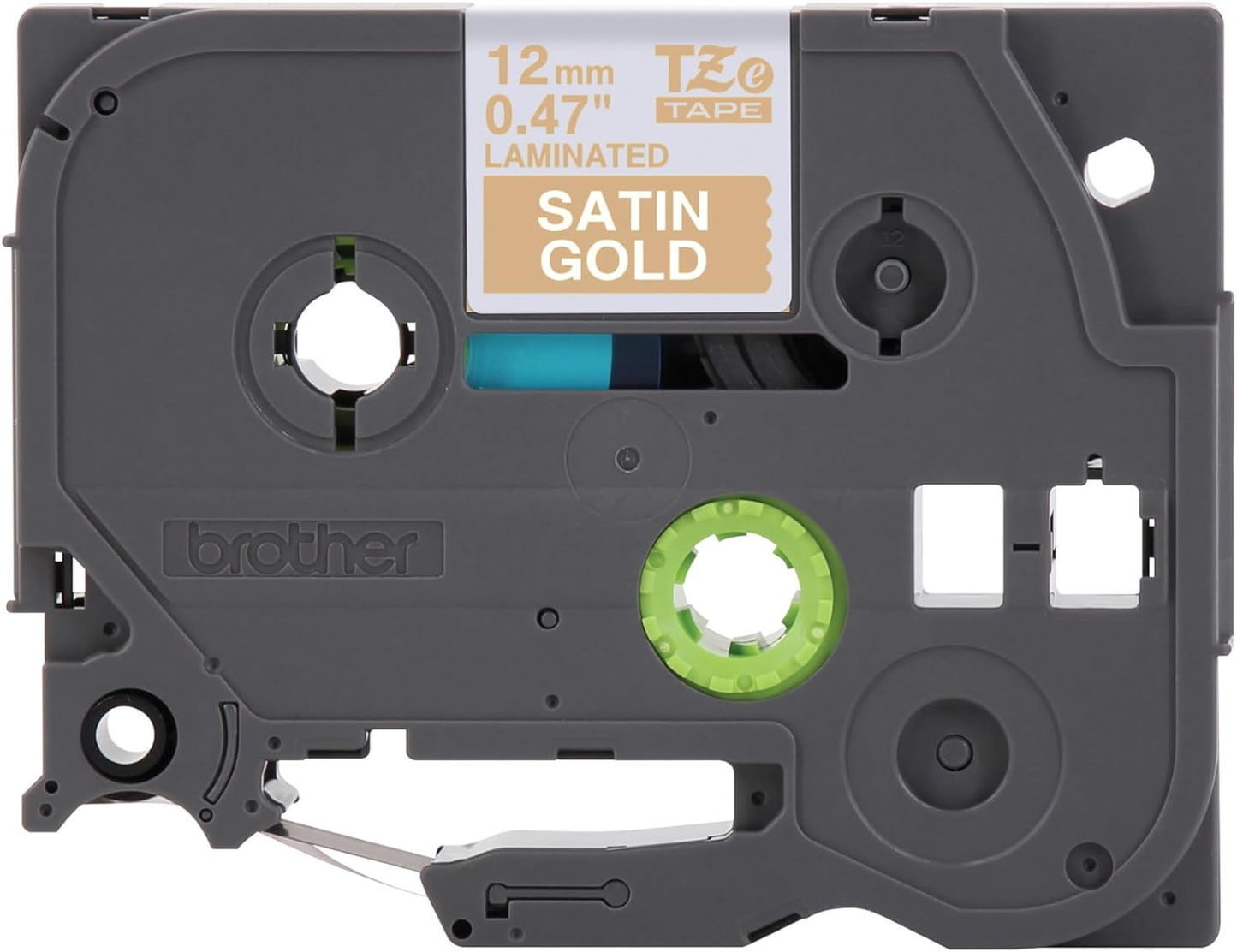 Brother Genuine P-Touch TZe White Print on Satin Gold Label Tape (TZeMQ835), Laminated,1/2in x 16.4ft (12mm x 5m), for Select P-Touch Label Makers, Durable, Water-Resistant, Indoor/Outdoor Use