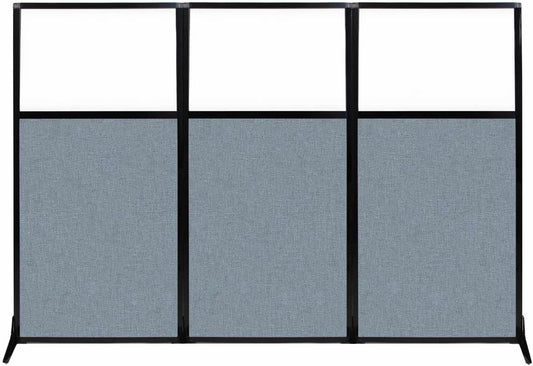 Versare Workstation Partition | Portable Wall Divider | Modern Office Cubicle | Free Standing Privacy Screen | Flexible Work Space | 99" x 70" W/Window, Powder Blue Fabric Panels