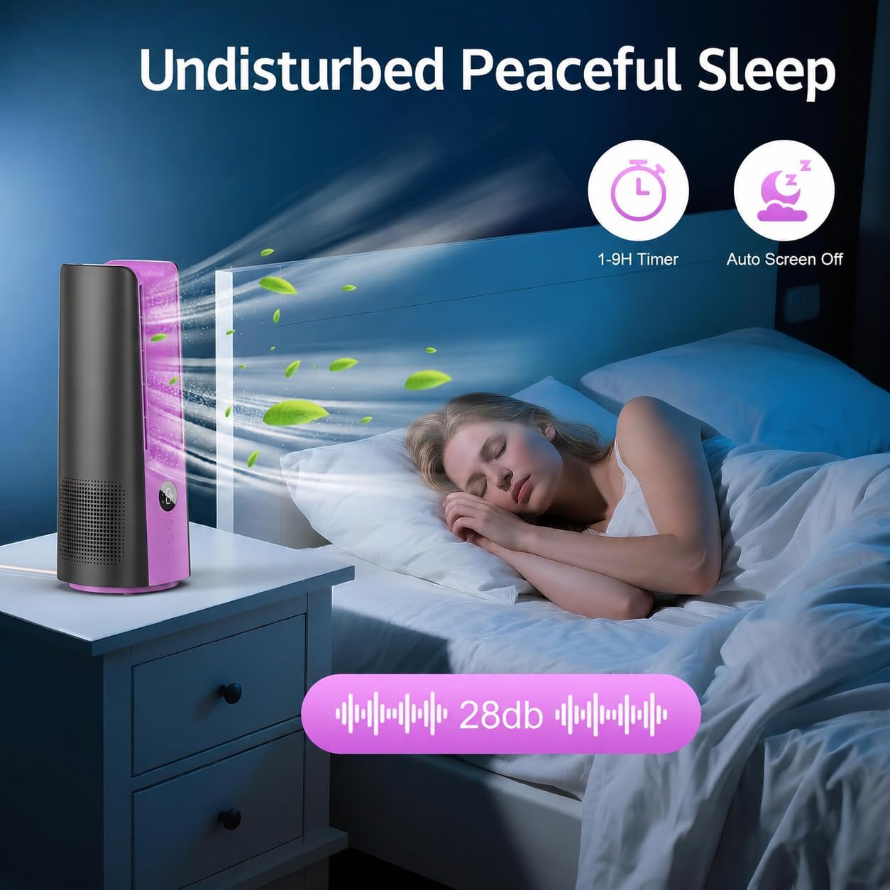 KONSIDEN Desk Fan, 13 Inch Portable Bladeless Fan, Small Quiet Table Fan with 60°Oscillating, 9 Speeds & 9H Timer, LED Display, Button Control, Easy to Clean, Personal Desktop Fan for Bedroom, Office