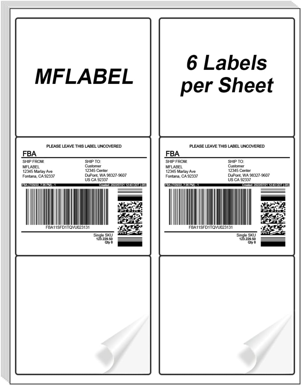 M Flabel 3¾ "" x 4 "" Shipping Address Labels - FBA Ready, 6-Up Sticker, White, Easy Peel, Laser/Ink Jet, 6 Per Page (21000 Labels, 3500 Sheets)