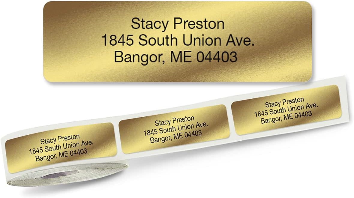 Personalized Return Address Labels, Roll of 500 Gold Foil Self-Adhesive Labels Without Dispenser, Customize with Name & Shipping Address, Colorful Images - Lumora Desk