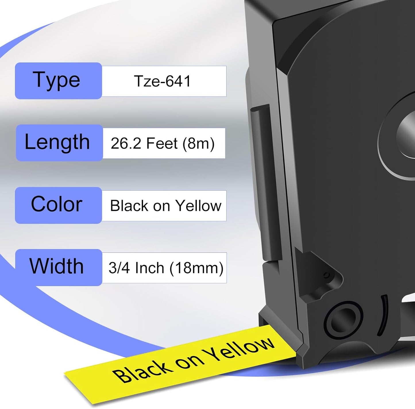 2 Pack Compatible for Ptouch TZe641 TZ641 Label Maker Tape 18mm 0.7 Inch Black on Yellow Laminated TZe-641 TZ-641 TZe TZ Label Tape for PT-D600 PT-D610BT PT-D600VP PT-P710BT PT-P750W