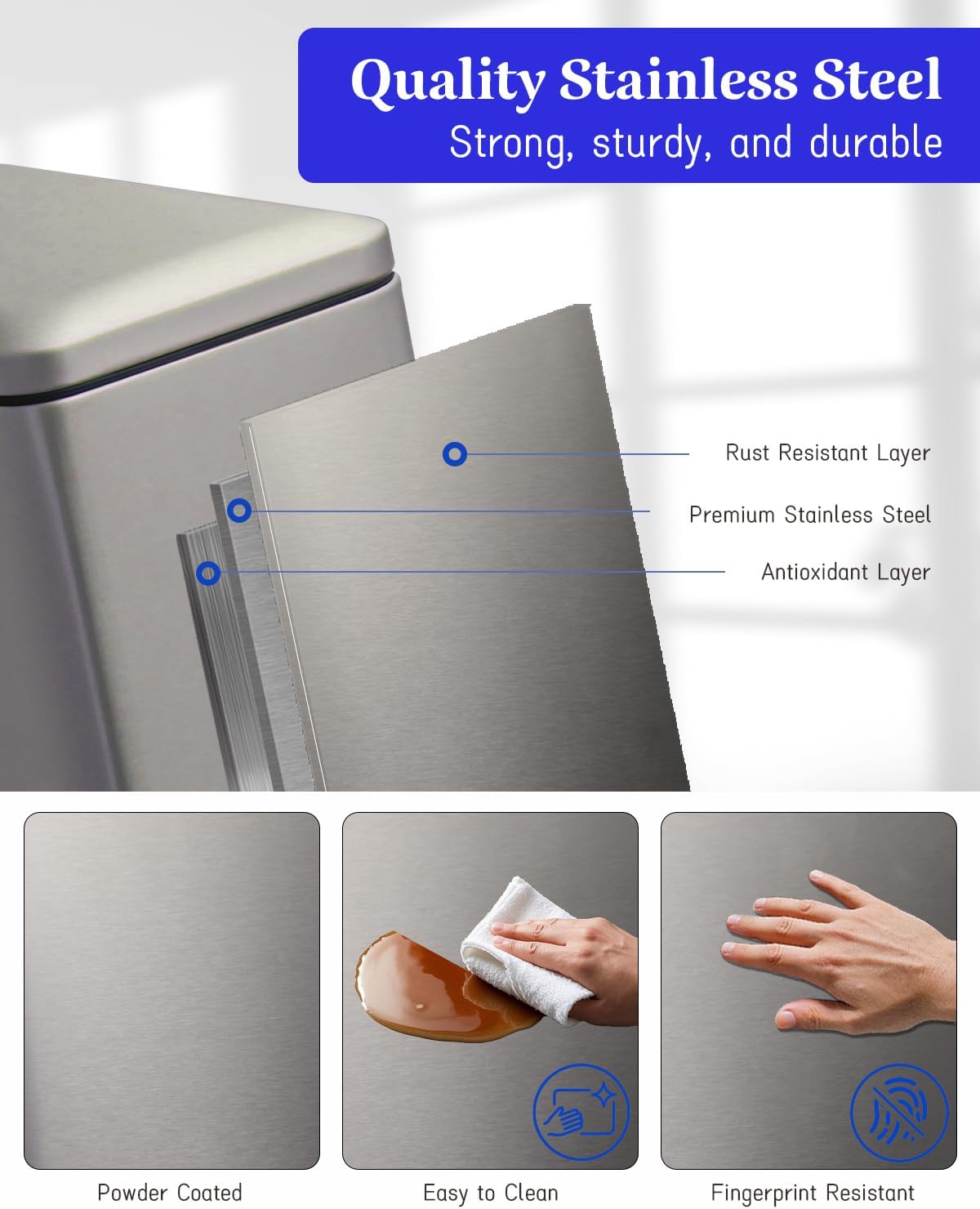 12 Gallon Slim Kitchen Trash Can, Stainless Steel Trash Can with Removal Inner Bucket and Soft-Close Lid, Pedal Garbage Can 45 Liter, Grey