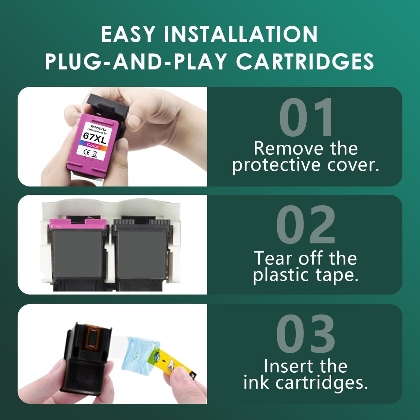 67XL Ink Cartridges Black Color Combo Pack Replacement for Ink 67 67XL 67XXL DeskJet 2755e 2755 2700e 2700 2734e 4155e Envy 6055e 6400 6000 Envy Pro 6458 Printer(1 Black and 1 Color)