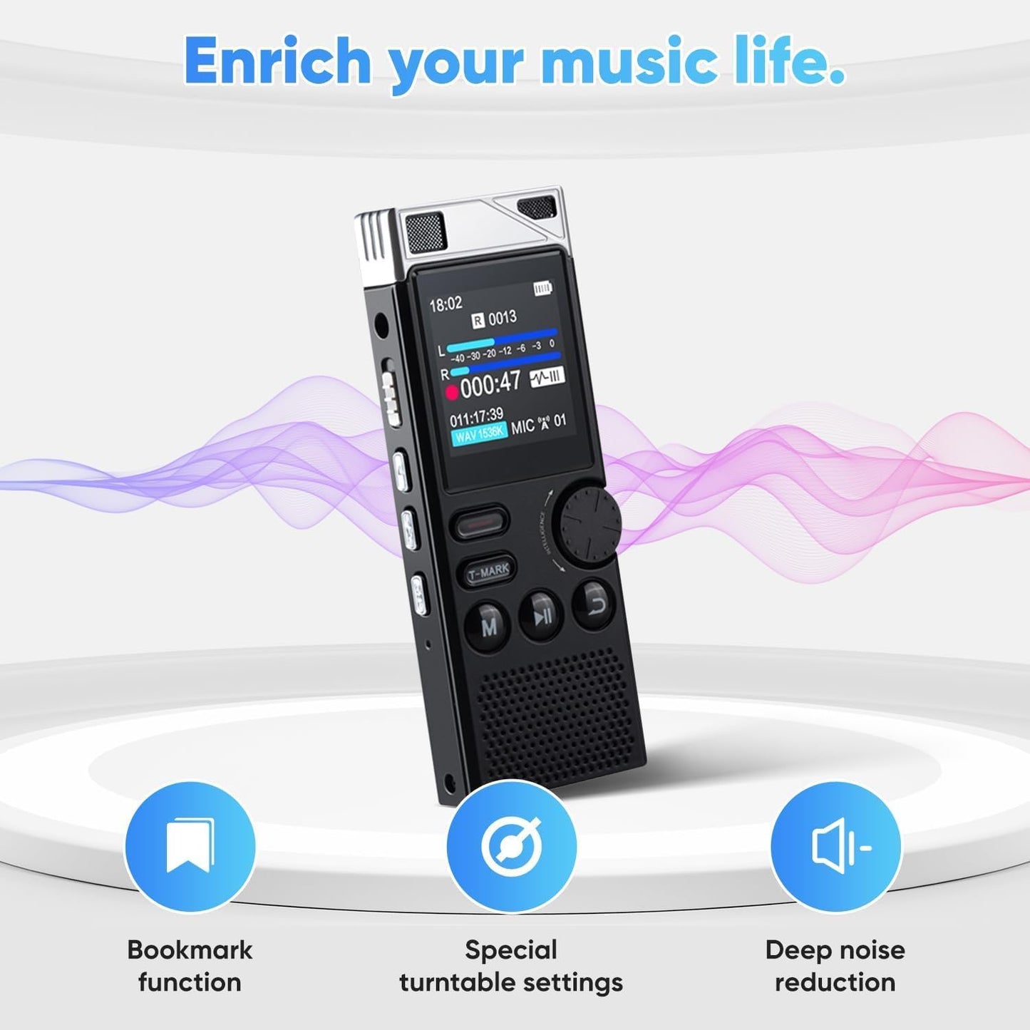 Professional 264GB WUCOTC Digital Voice Recorder - Voice Activated Recorder for Lectures Meetings - 18000 Hours Recording Device with Playback, MP3 Player, Password Protection, Variable Speed