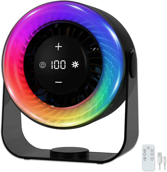Desk Fans for Bedroom,Portable Colored LED Light 100 Speed Digital Display USB Rechargeable Table Fan,Quiet Wall-Mounted Desk Fan for Home Office Bedroom Camping Traveling(Black)