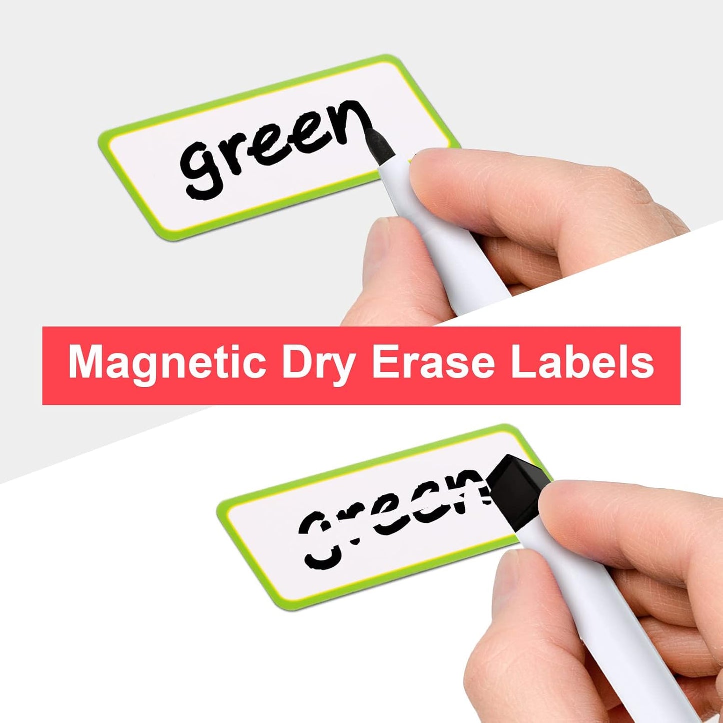 Leinuosen 80 Pack Magnetic Dry Erase Labels 3.2 x 1.2 Name Plate Tags Flexible Reusable Magnetic Label Stickers for Classroom Office Home Whiteboards Refrigerator Locker Shelf Crafts