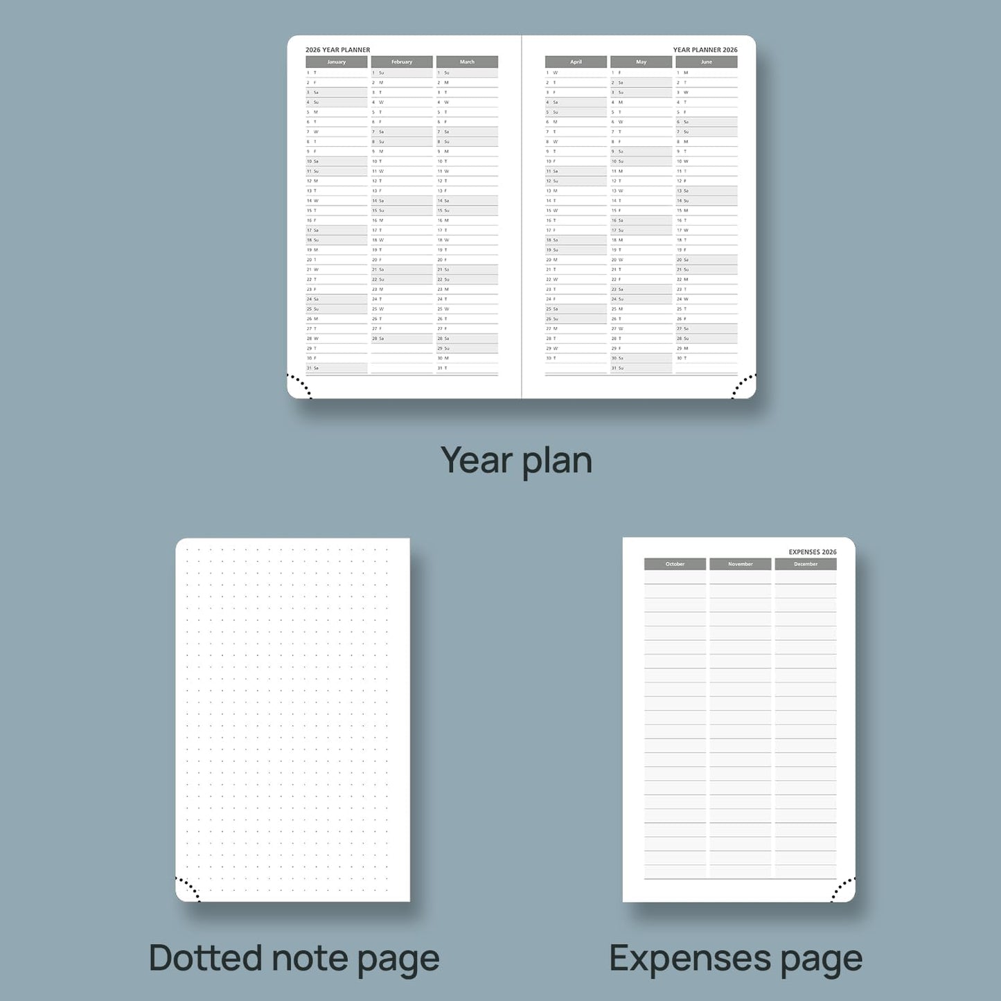 POPRUN Weekly Planner 2026 Calendar (Pocket 4'' x 6.25'') 12 Months Notebook with Horizontal Layout, Leather Hardcover, Inner Pocket, 100GSM Thick Paper, Pen Holder - Pacific Green