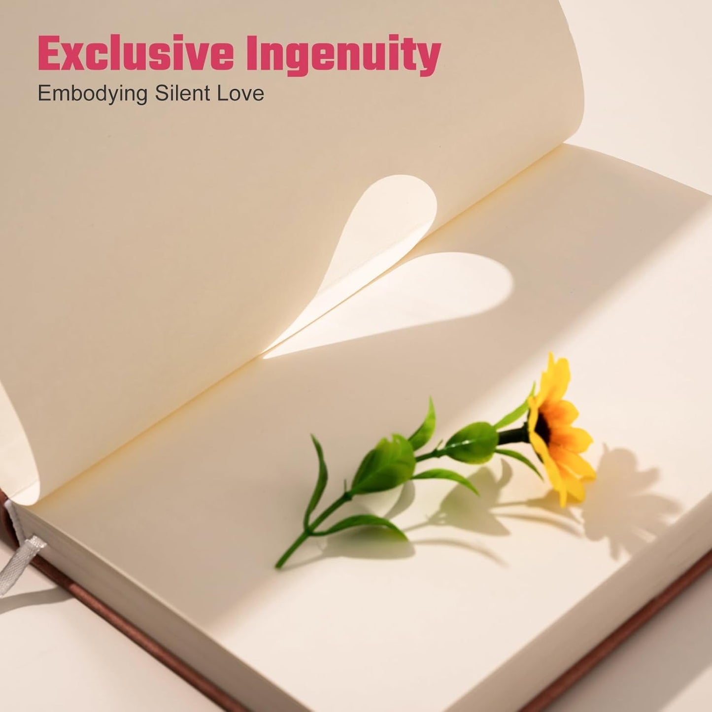 Sunflower Journal for Girls Women Journals for Writing 100GSM College Ruled A5 Leather Notebook for Girls Ages 8-12 Flower Diary with Heart-shaped Shadow, 5.7" x 8.3", Pink