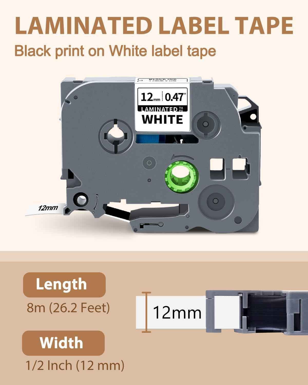 5-Pack TZe-231 TZ 12mm 0.47 Laminated White Compatible for Brother TZe231 TZ-231 TZe-231 1/2 Inch Label Tape Refills for P Touch Label Maker PT-D220 H100 D210 D400 D410 D600 PTD610BT, Black on White