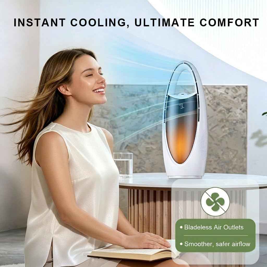 Bladeless Desk Fan with Misting, Rechargeable Quiet Personal Fan, Portable Table Fan with Night Light, 9H Timer 60° Oscillation Cooling Fan for Bedroom Office Home - Space Capsule Design (white)