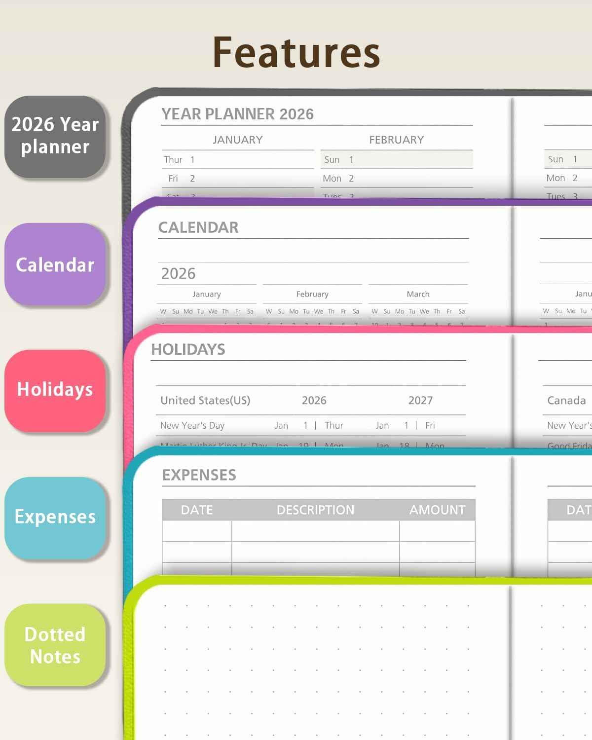 2026 Pocket Calendar by YihurKis - Weekly and Monthly Planner, 3.5'' x 6'', 2026 Purse Planner with Pen Holder, Leather Hard Cover, Inner Pocket For Men & Women - Pink
