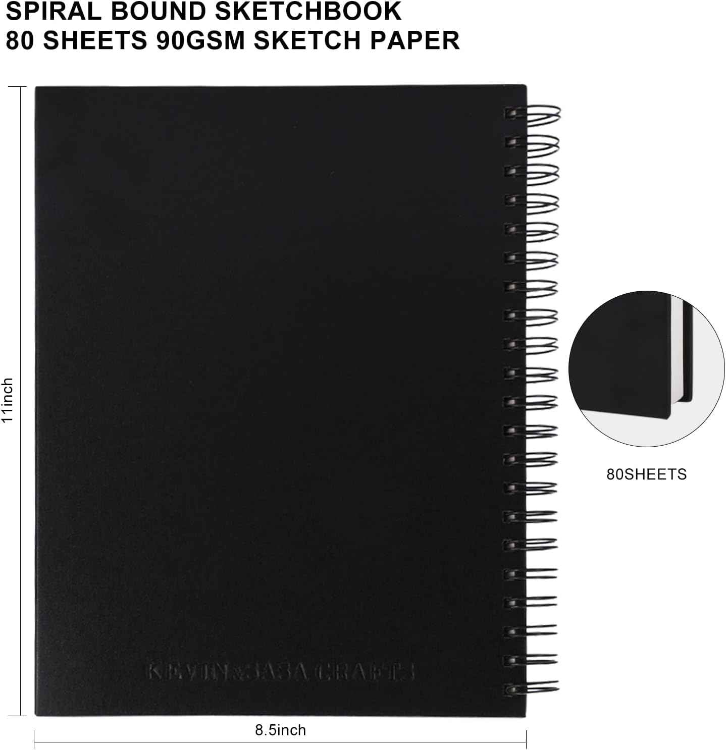 8.5x11inches Hardbound Sketch Book, Spiral Bound Sketch Pad, 80-Sheets 90gsm Inner Paper, Acid Free Drawing Art Paper, Prefect Works with Kids and Adults