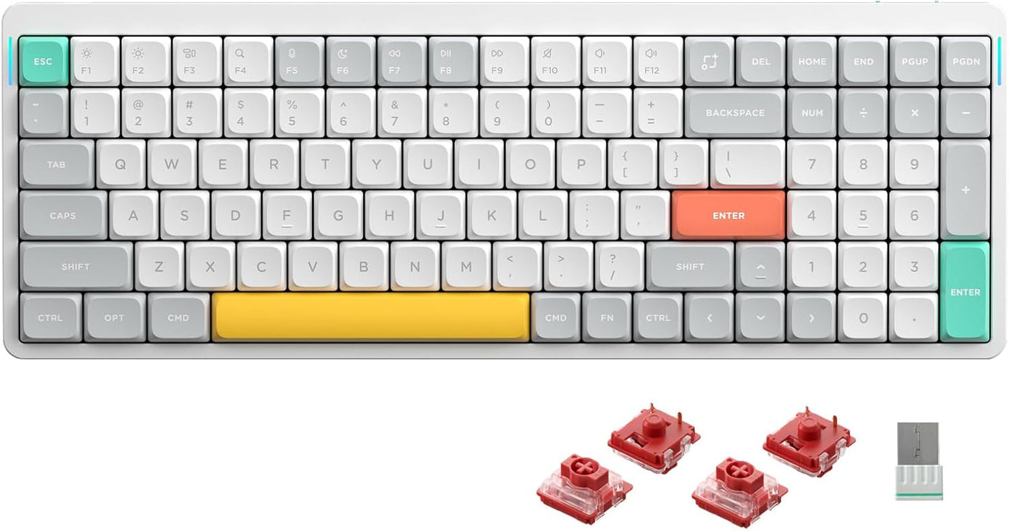 nuphy Air96 V2 Wireless Mechanical Keyboard,100 Keys RGB Backlit Keyboard,Supports Bluetooth 5.1,2.4G and Wired Connection,for PC/Laptop/Windows/Mac -White Gateron Cowberry Switch