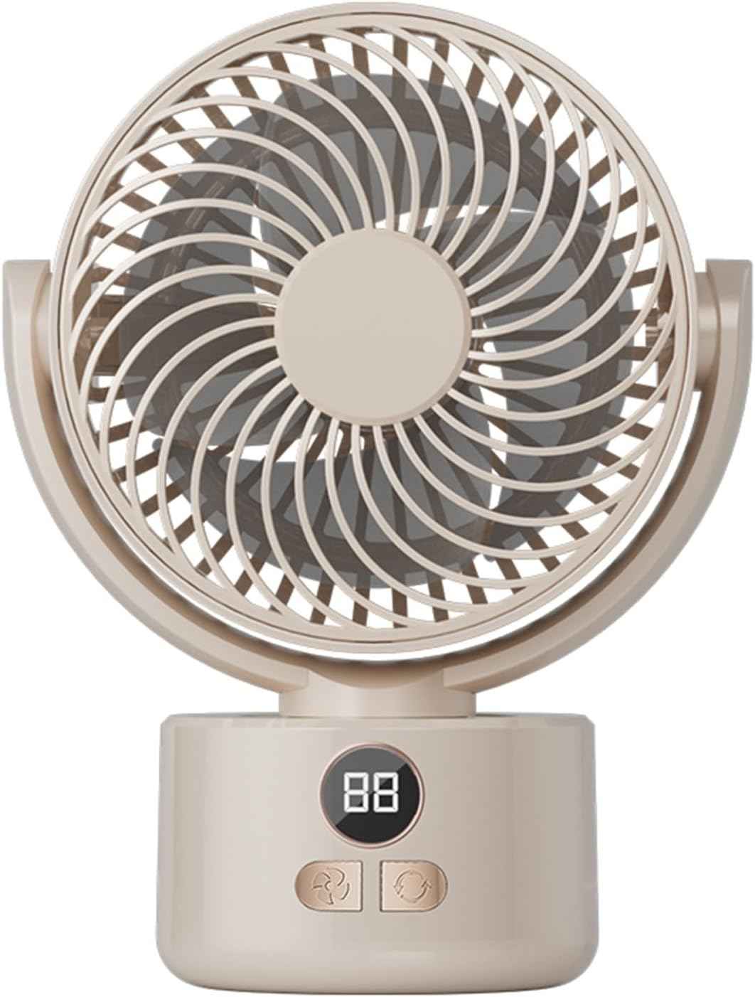3-Speed USB Desktop Fan with 3600mAh Battery | Quiet Bionic Feather Blades, 140° Tilt & Auto Shake | Portable Cooling for Home, Office Fan, Camping (Beige)
