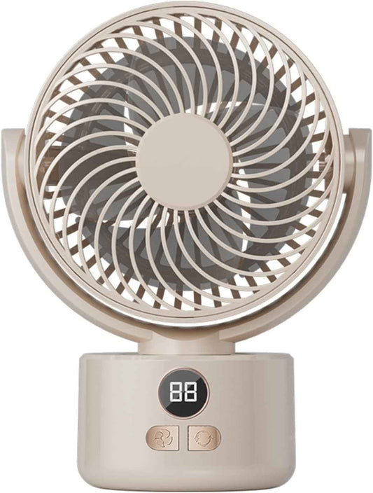 3-Speed USB Desktop Fan with 3600mAh Battery | Quiet Bionic Feather Blades, 140° Tilt & Auto Shake | Portable Cooling for Home, Office Fan, Camping (Beige)