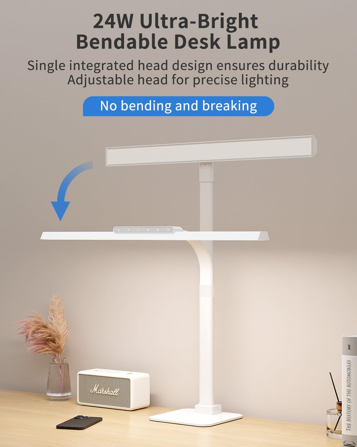 LED Desk Lamps for Home Office with Base, 24W Brightness Touch Control Desk Light, Adjustable Gooseneck Tall Office Lights for Drawing,Reading,Crafts,Gaming,Workbench,Architect,Study, White - Lumora Desk