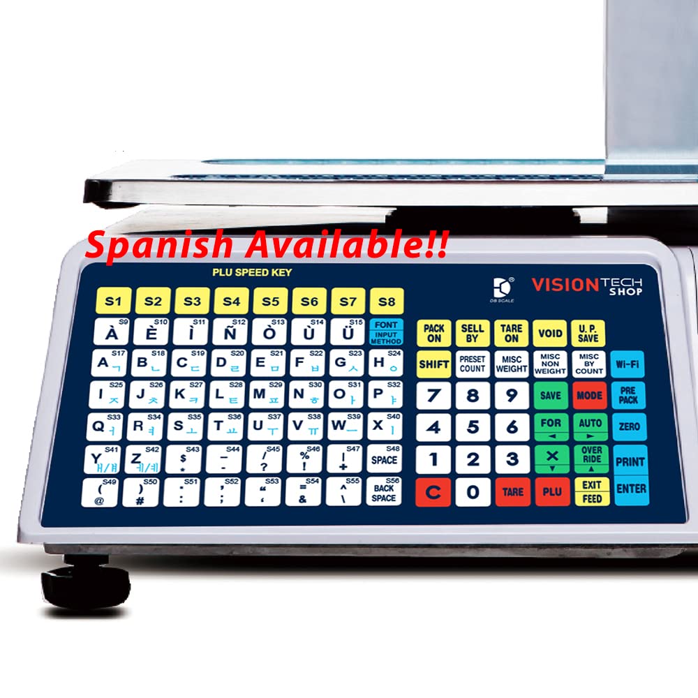VisionTechShop DLP-300 Label Printing Scale Pole Display, 30/60lbs Capacity, 0.01/0.02lbs, NTEP Legal for Trade with a Free 1 case CAS LST-8020 UPC w/Ingredients Label, 58 x 60 mm