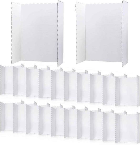 Outus 24 Pcs 24 x 36 Inch Trifold Poster Board Tri Fold Science Fair Display Boards for Projects Photo Picture Exhibition Event Displays Business Presentation School Foldable,White Corrugated