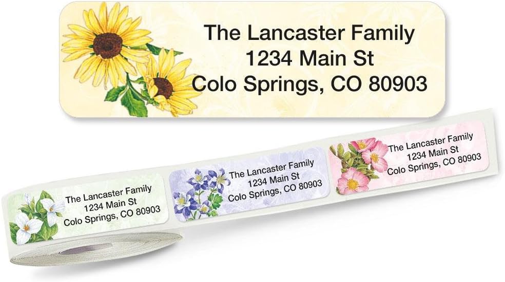 Colorful Images Spring Floral Rolled Personalized Return Address Mailing Labels with Dispenser, Customize with Name & Shipping Address, 500 ¾” x 2½” Self Adhesive, Easy Peel Label Roll - Lumora Desk