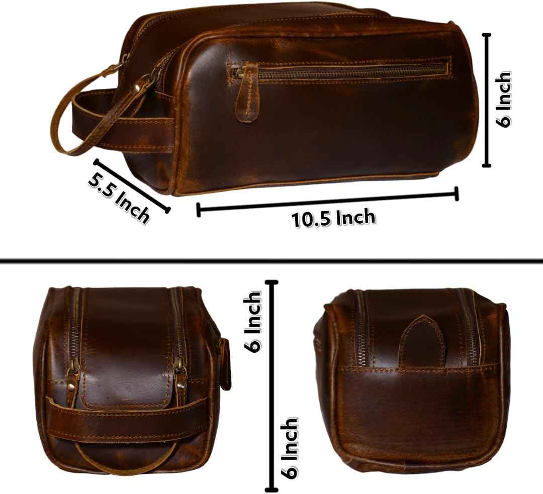 Leather Toiletry Bag Travel Pouch Unisex Kit With Shaving kit Accessories 3 Leather items :Shaving Brush Case,Razor Protective Travel Case (Combo of 4 Items)