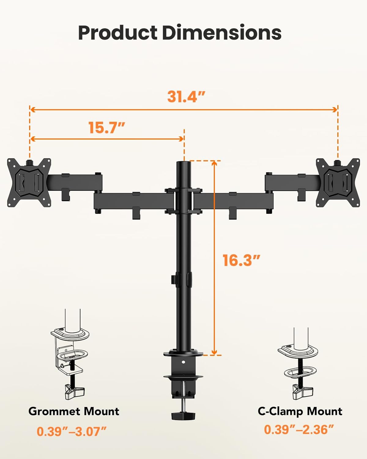 ErGear Dual Monitor Stand, Heavy-Duty Monitor Mount for 17″–32″ Monitors, Flexible Arms with Easy Dual-Monitor Alignment, Sturdy Stepped Arm Design for Superior Support, Supports 22 lbs per Arm