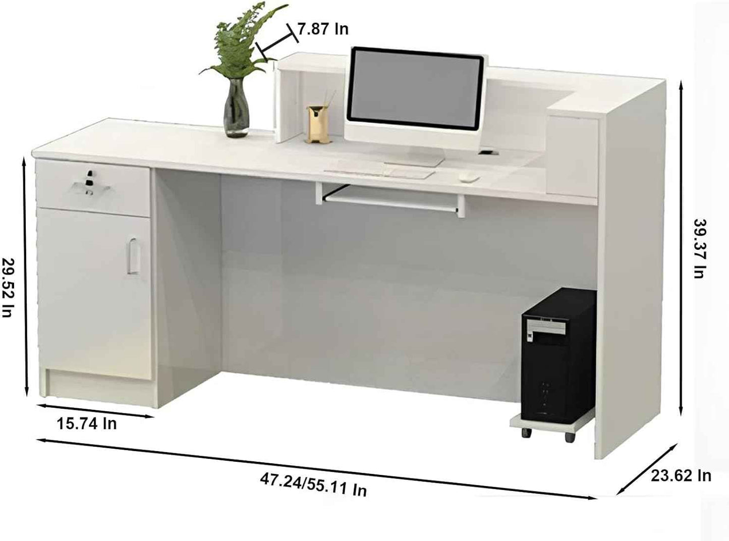 Front Desk Reception Counter, Front Counter Desk with Lockable Drawer, Reception Counter, Modern Retail Counter for Checkout Office/Beauty Salon/Lobby C-right(White+natural-R,Medium)