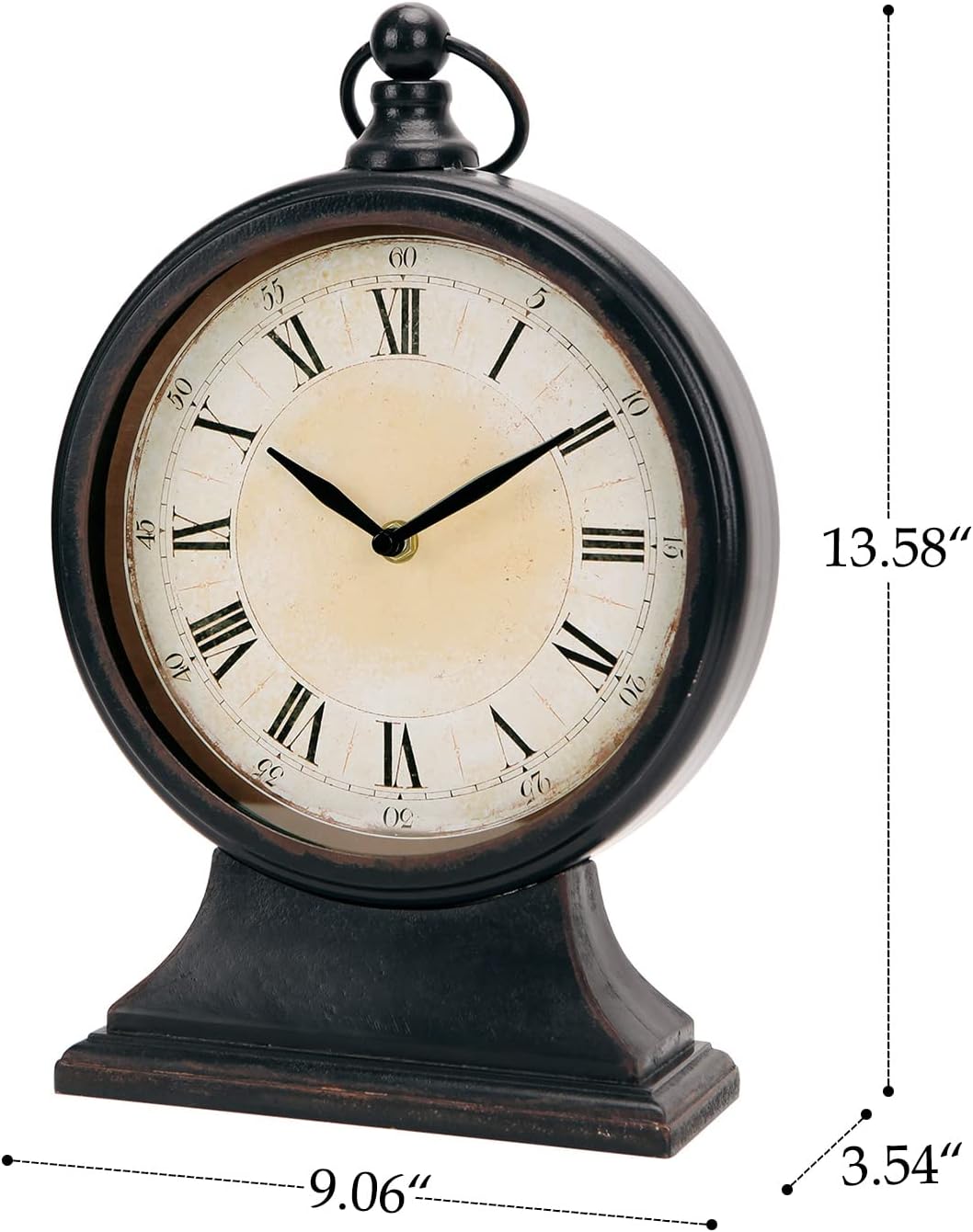 NIKKY HOME Vintage Black Mantel Clocks for Fireplace, Silent Non-Ticking Battery Operated Large Table Desk Shelf Metal Clock for Living Room Decor