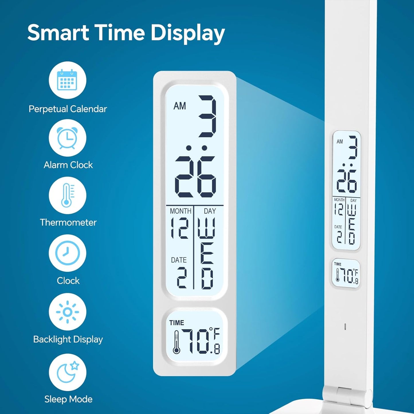 Power Strip with LED Desk Lamp, 2 Outlets 1 USB-A Ports 1 Type-C Ports, Small Desk Lamp with Surge Protection and Led Display, 5ft Extension Cord, 5 Color Modes 5 Brightness, Dorm Room Essentials