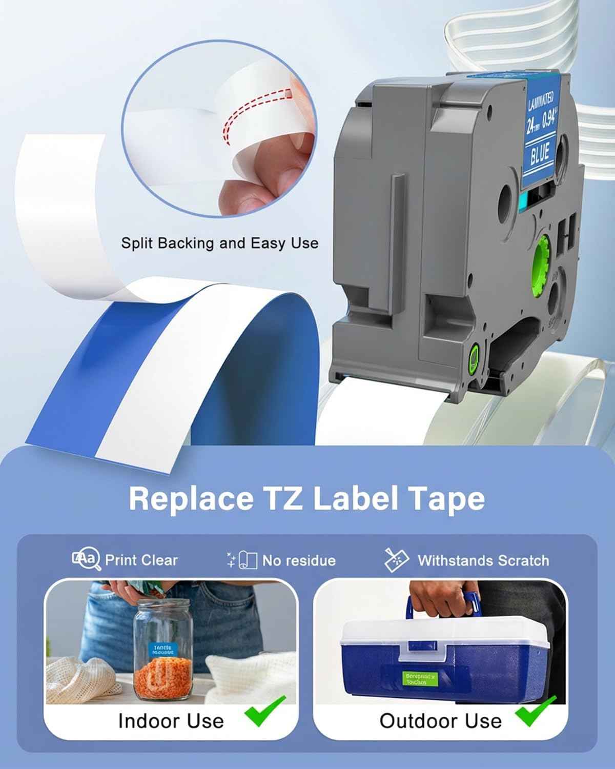 24mm TZ Tape Replacement for TZe Tape 24 mm 0.94 P-Touch TZe Ribbon Laminated TZ Colored Refills Compatible with Brother Label Maker Tape PT-D600 D610BT P700 P710BT Cube Plus, 1" x 26.2', 6 Pack