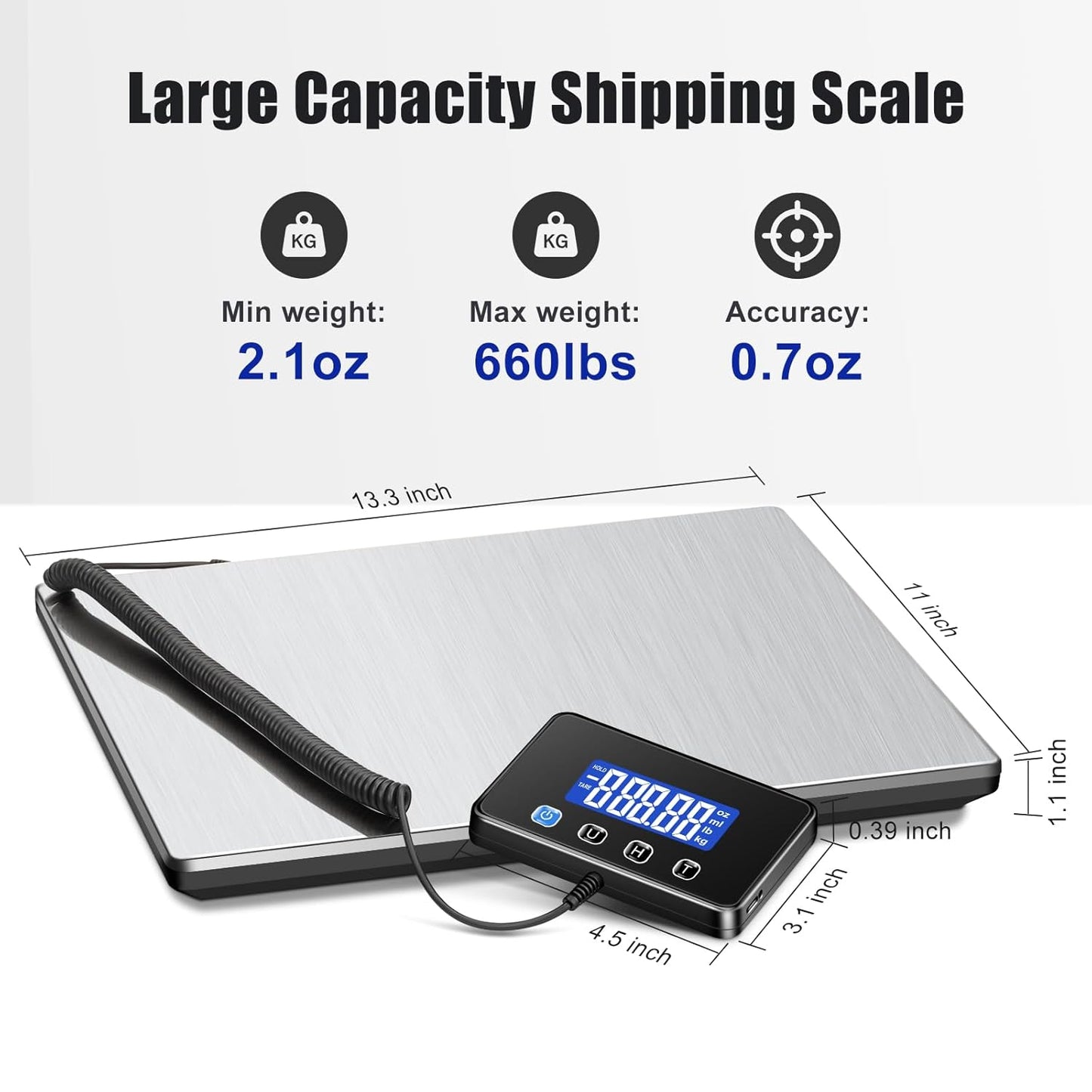 Shipping Scale, 660lbs Heavy Duty Digital Postal Scale for Packages, 0.35oz High Accurate Postage Scale for Small Business, Luggage, Home Use, Battery & Charging Cable Include - Lumora Desk