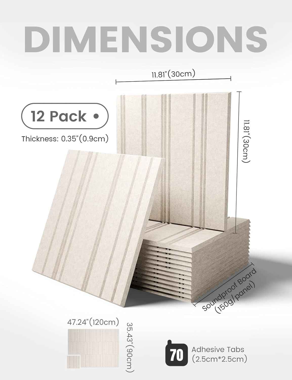 Fluxynara Cork Board Alternative: Large 48" x 36" Felt Bulletin Board Wall Panels with 70 Safe Removable Adhesive Tabs - 12 Pack for Home, Office & Classroom Vision Board - Oatmeal