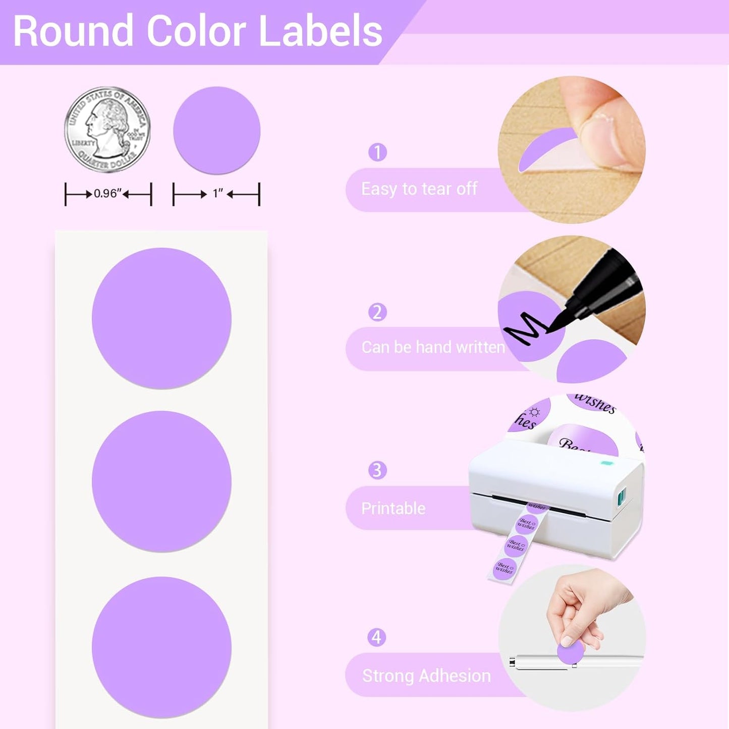 1 Inch Circle Dot Stickers 1000 PCS Color Coding Thermal Labels Dots Writable Printable Small Round Stickers for Office, Classroom, Inventory, Garage, Organizing Storage, Light Purple