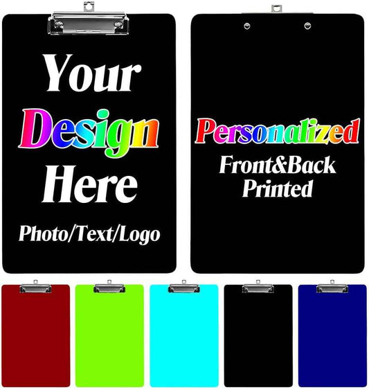 Custom Clipboards with Name Add Your Own Design Personalized Photo Text Logo Clip Boards 8.5"x12.5", 2 Sides Print Customized Clipboard Folder for Women Men, School & Office Supplies, Black