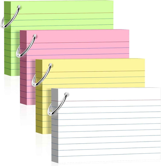 160 Pcs Index Cards with Ring 4 x 6 Inch Colored Heavyweight Ruled Flash Cards, Flashcards with Ring for School & Office Supplies and Home Organization, Durable Study To Do List Lined Note Cards