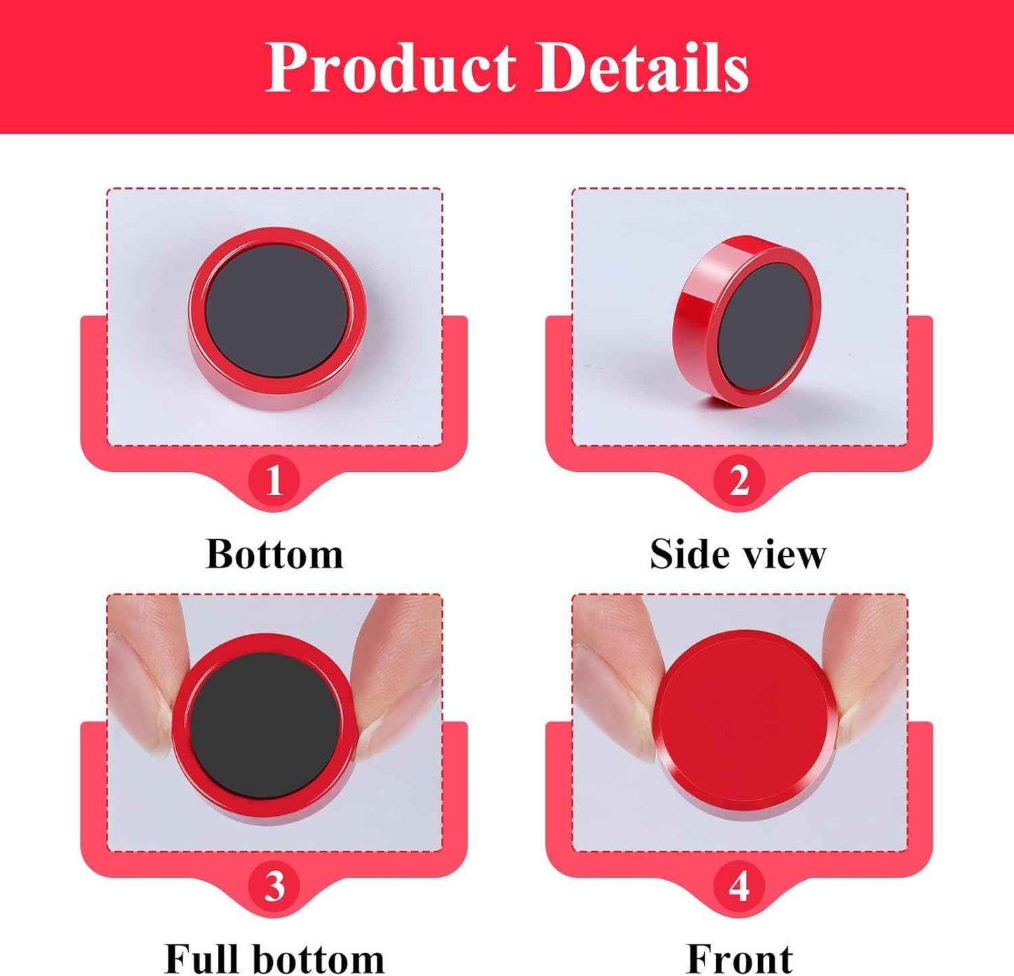Strong Fridge Magnets 30-Pack, Small Round Refrigerator Magnets, Heavy Duty Mini Magnets for Whiteboard Fridge Locker Crafts Office Kitchen Classroom & School - Decorative Cute Magnet in Red