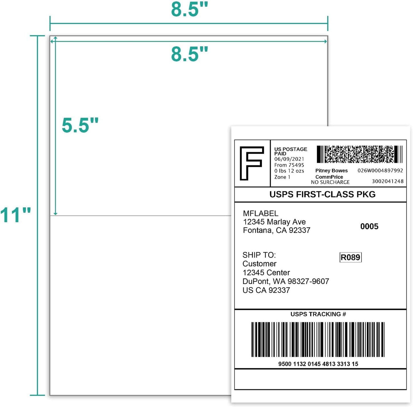 MFLABEL Half Sheet Label Laser/Ink Jet USPS UPS FedEx Shipping Label 8.5 x 11 Inches Packaging Labels, Address Labels for Laser & Inkjet Printers, 15000 Count(7500 Sheets)
