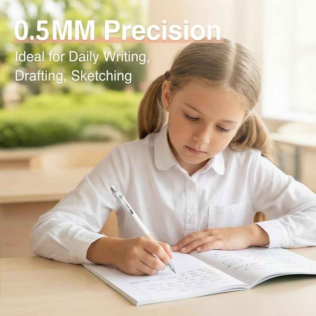0.5mm Mechanical Pencil Set with Case: Cute Pencils Set Include Lead Eraser Refills, Ruler – Ideal for Students, Teachers, Writing, Drawing, School daily use (0.5mm)