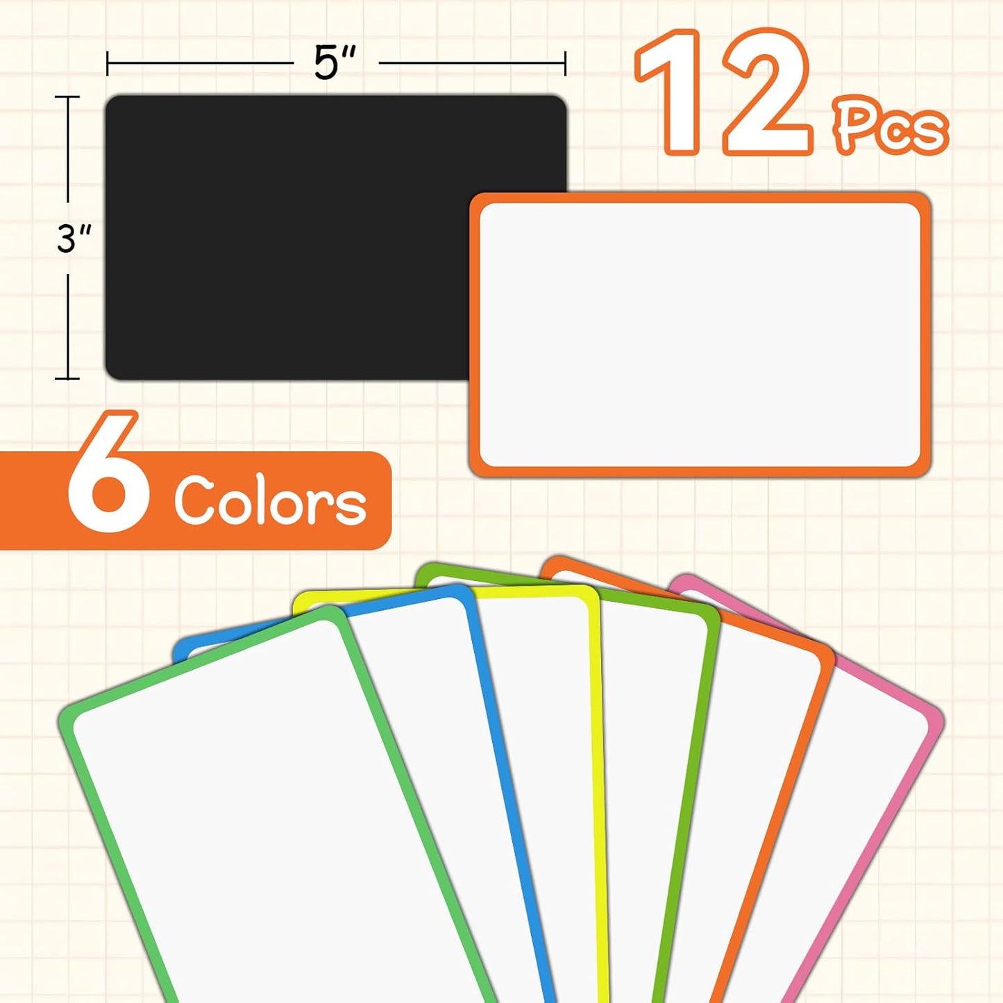 12 Pack Magnetic Dry Erase Labels 3x5 Inches - Reusable Magnetic Name Tags & Mini Dry Erase Board for Refrigerator, Classroom, Office - Eco-Friendly Whiteboard Labels for Notes, Lists, Organizing