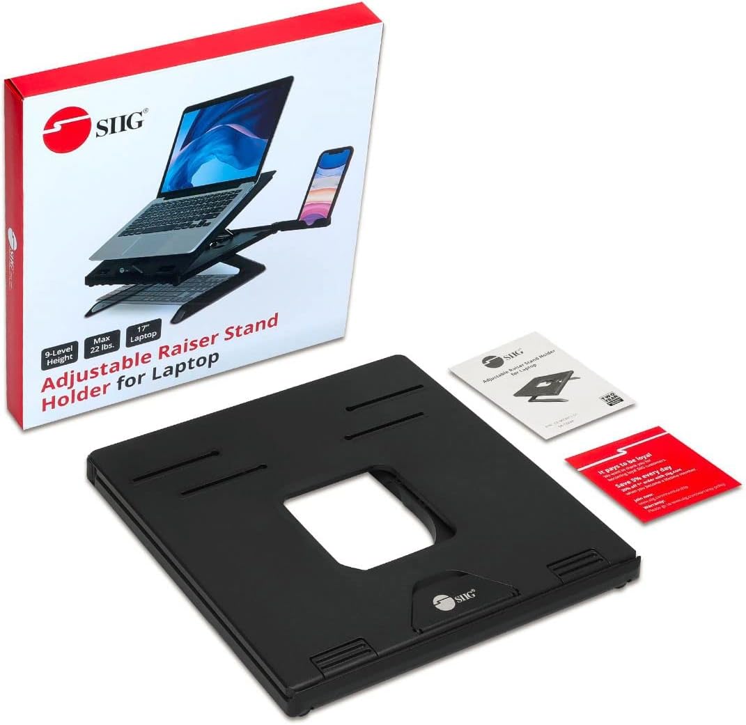 SIIG Laptop Stand, Ergonomic Adjustable Riser Stand, Smart Phone Holder & Heat-Vent, Portable Design Fit 10" to 17" (CE-MT3911-S1)