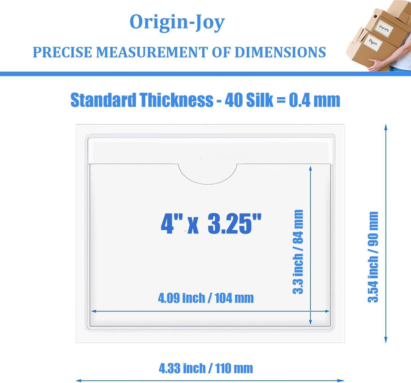 Origin-Joy 35 PCS Self Adhesive Index Card Pockets with Top Open, Clear Plastic Label Holder for Cards of Note, Library and Business, Adhesive Label Pockets & Card Holder (4 x 3.25 inch)
