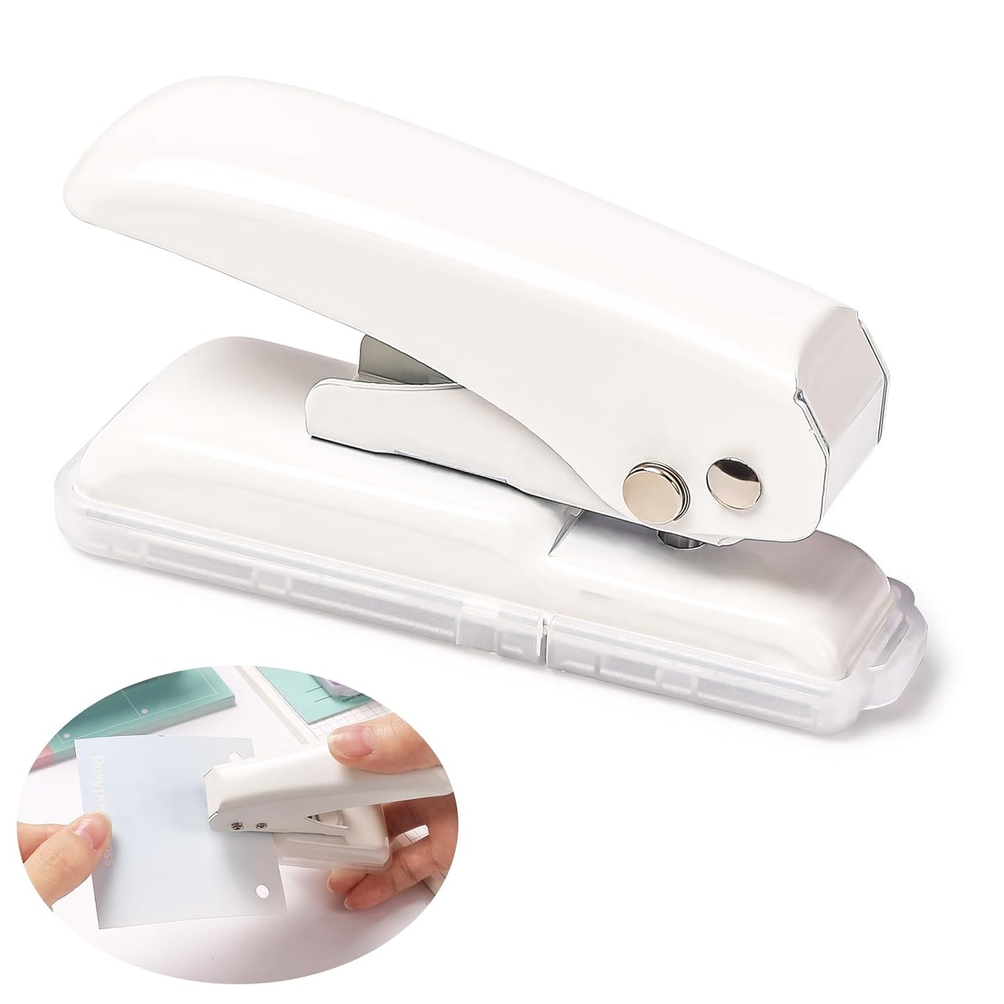 Single Hole Punch, 40 Sheets Punch Capacity, Kaluofan Hole Puncher Single, Small Hole Punch with Non-Slip Removable Base, One Hole Puncher for Crafts, Scrapbooks, Paper, Chipboard