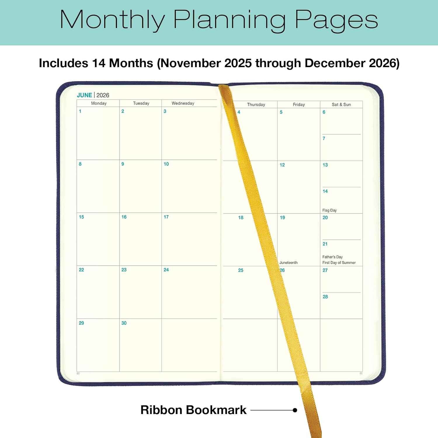 2026 Textured Cover Weekly Monthly Pocket Planner/Pocket Calendar, 6.75"x3.4": 14 Months (November 2025 - December 2026) / 2026 Calendar / 2026 Weekly Calendar/Weekly Planner Organizer (Navy)